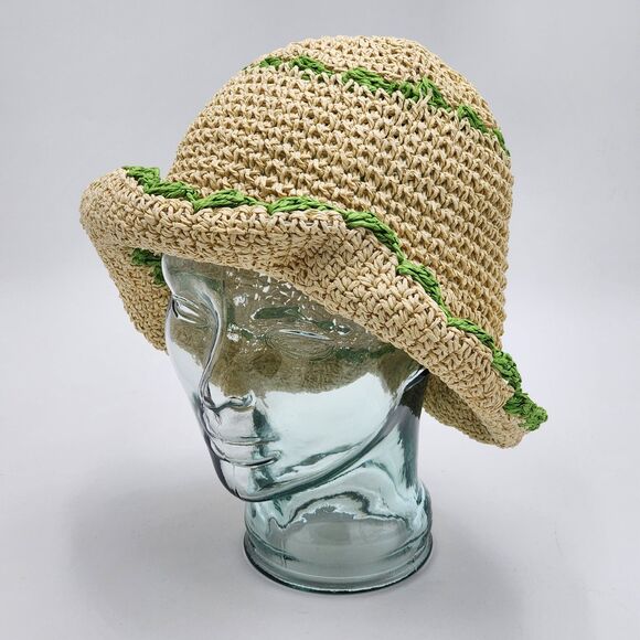 Vintage Paper Straw Green Accent Floppy Sun Hat - Picture 3 of 7